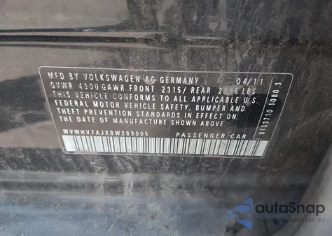 2011 Volkswagen Gti 4-Door z USA, uszkodzony, nr VIN WVWHV7AJXBW289005